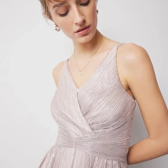 nwt WHITE HOUSE BLACK MARKET metallic pink twist front midi dress 4 8 - Picture 3 of 4